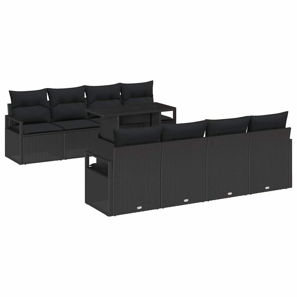 Tuin Sofa Set met opslag met kussen 9 pcs Zwart poly rattan