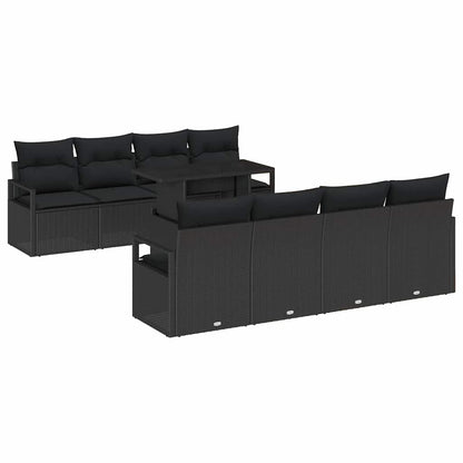 Tuin Sofa Set met opslag met kussen 9 pcs Zwart poly rattan