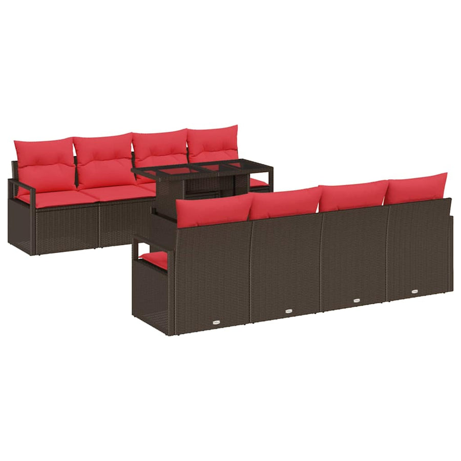 Tuin Sofa Set met opslag 9 pcs Bruin en Rood poly rattan