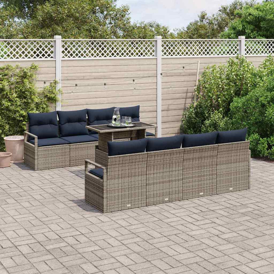 Tuin Sofa Set met kussen 7 pcs Grijs en Marineblauw poly rattan