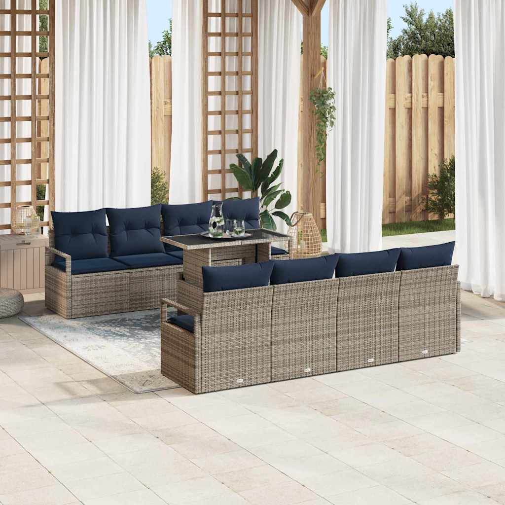 Tuin Sofa Set met kussen 7 pcs Grijs en Marineblauw poly rattan