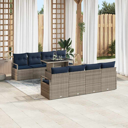 Tuin Sofa Set met kussen 7 pcs Grijs en Marineblauw poly rattan