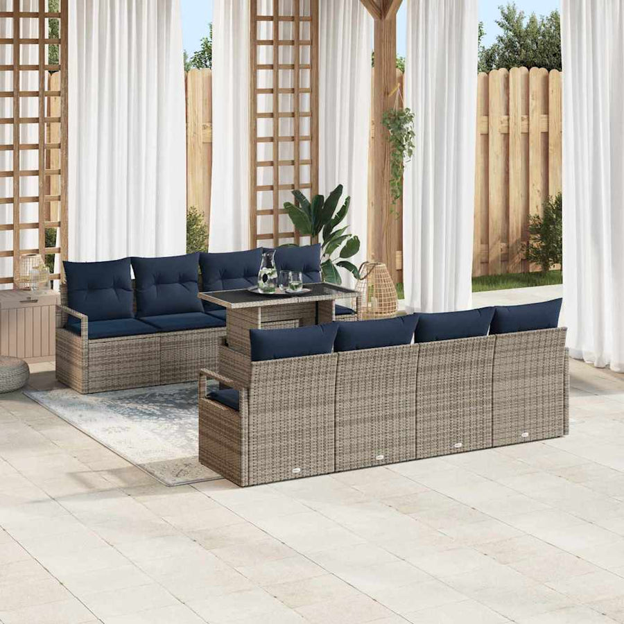 Tuin Sofa Set met kussen 7 pcs Grijs en Marineblauw poly rattan
