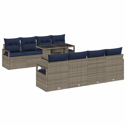 Tuin Sofa Set met kussen 7 pcs Grijs en Marineblauw poly rattan