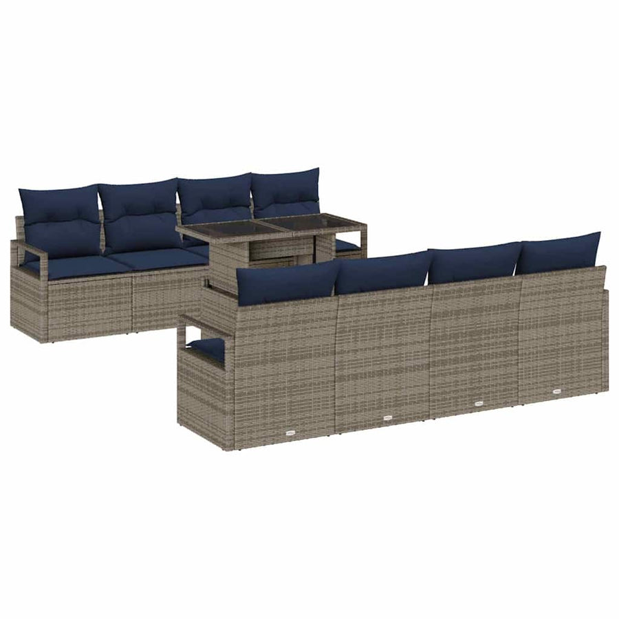 Tuin Sofa Set met kussen 7 pcs Grijs en Marineblauw poly rattan