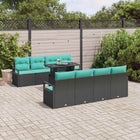 Loungeset poly rattan zwart blauw 7-delig