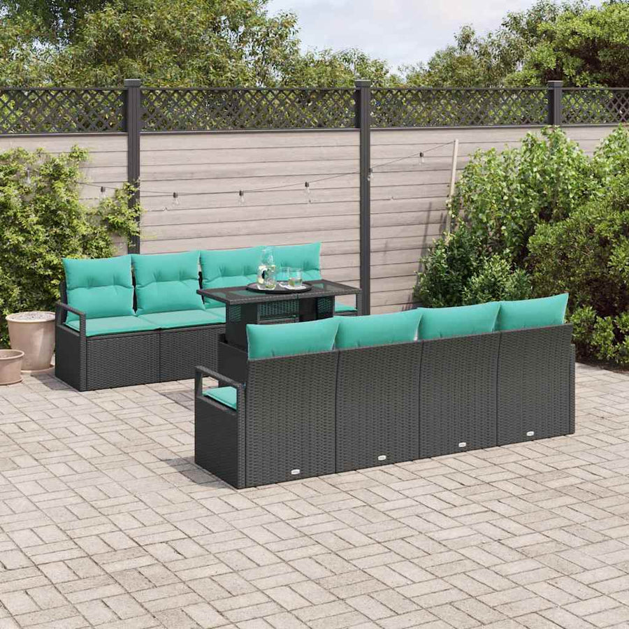 Tuin Sofa Set met kussen 7 pcs Zwart en blauw poly rattan