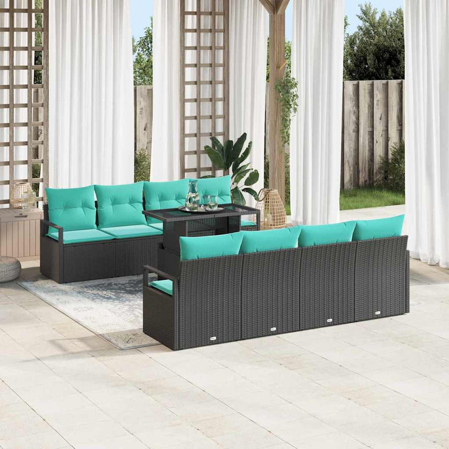 Tuin Sofa Set met kussen 7 pcs Zwart en blauw poly rattan