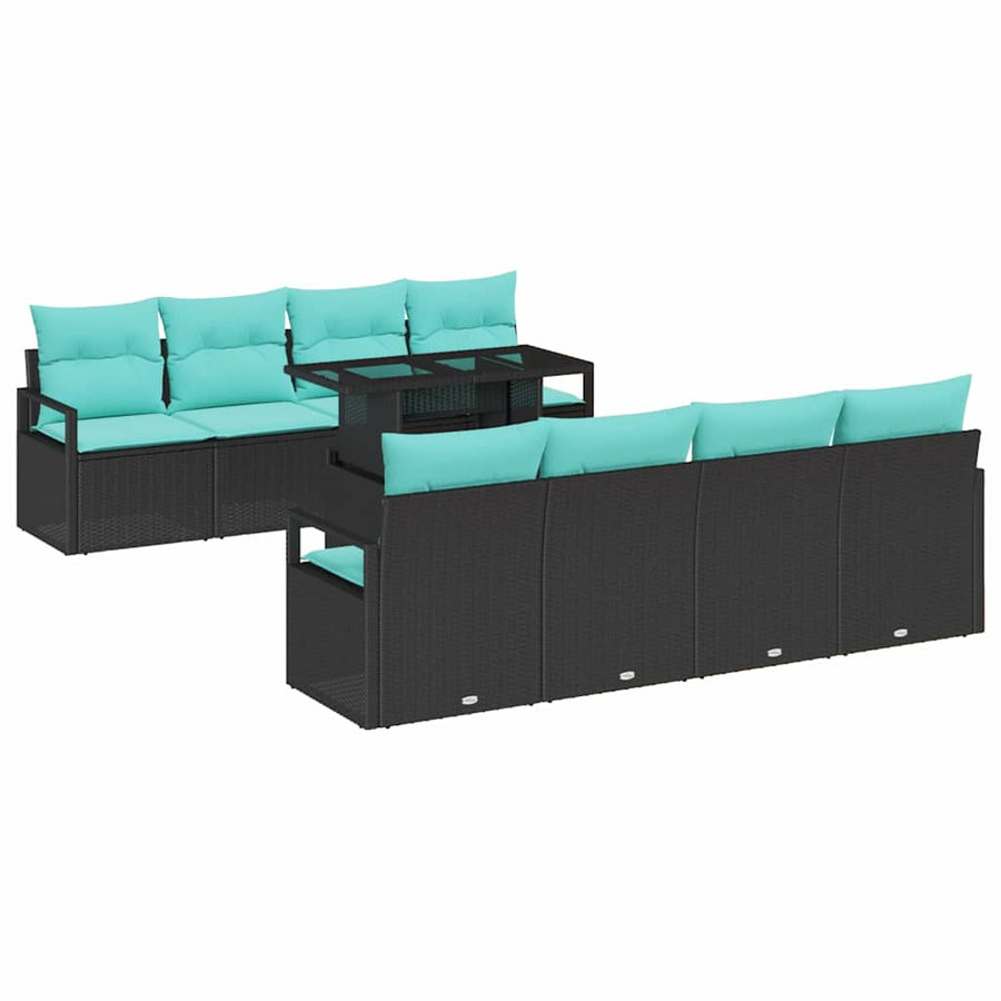 Tuin Sofa Set met kussen 7 pcs Zwart en blauw poly rattan
