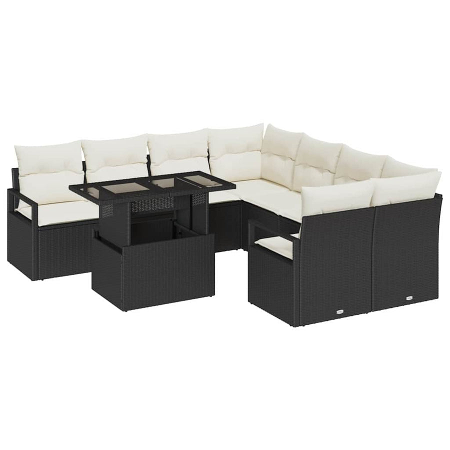 Tuin Sofa Set met opslag 9 pcs Zwart en Crème poly rattan