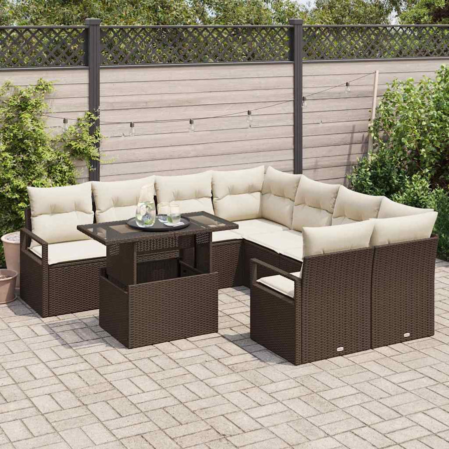 Tuin Sofa Set met kussen 9 pcs Bruin en Crème poly rattan