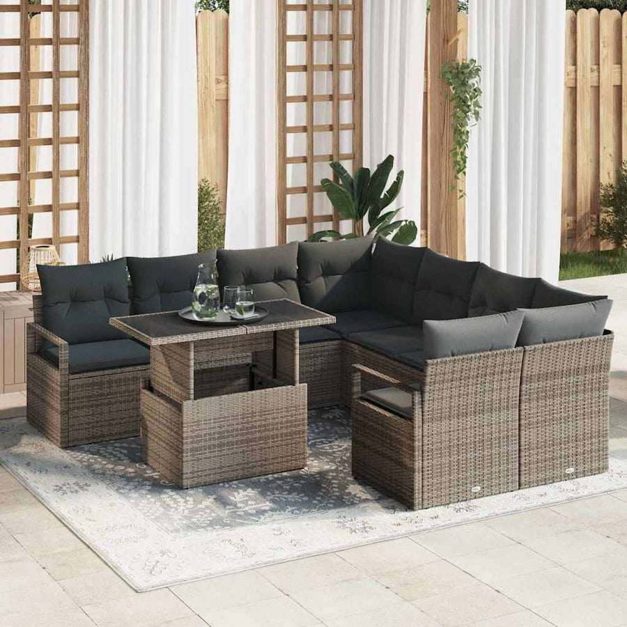 Tuin Sofa Set met opslag met kussen 9 pcs Grijs poly rattan