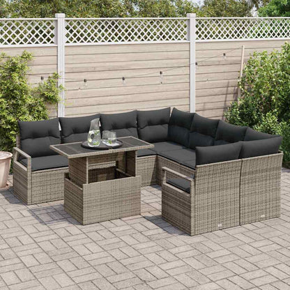 Tuin Sofa Set met opslag met kussen 9 pcs Grijs poly rattan