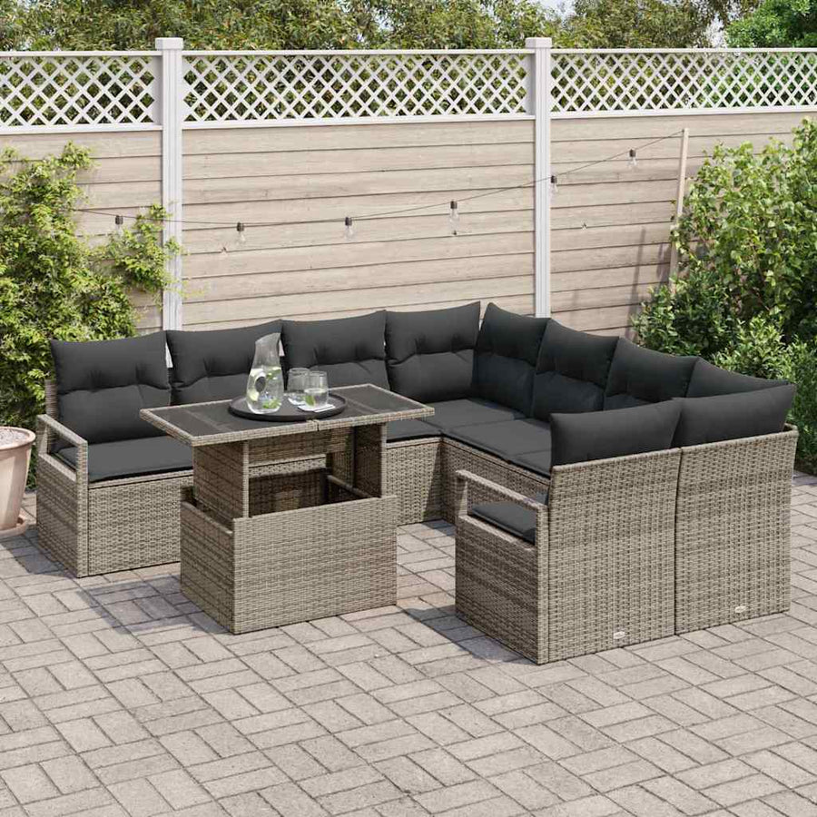 Tuin Sofa Set met opslag met kussen 9 pcs Grijs poly rattan