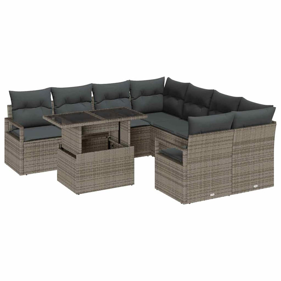 Tuin Sofa Set met opslag met kussen 9 pcs Grijs poly rattan