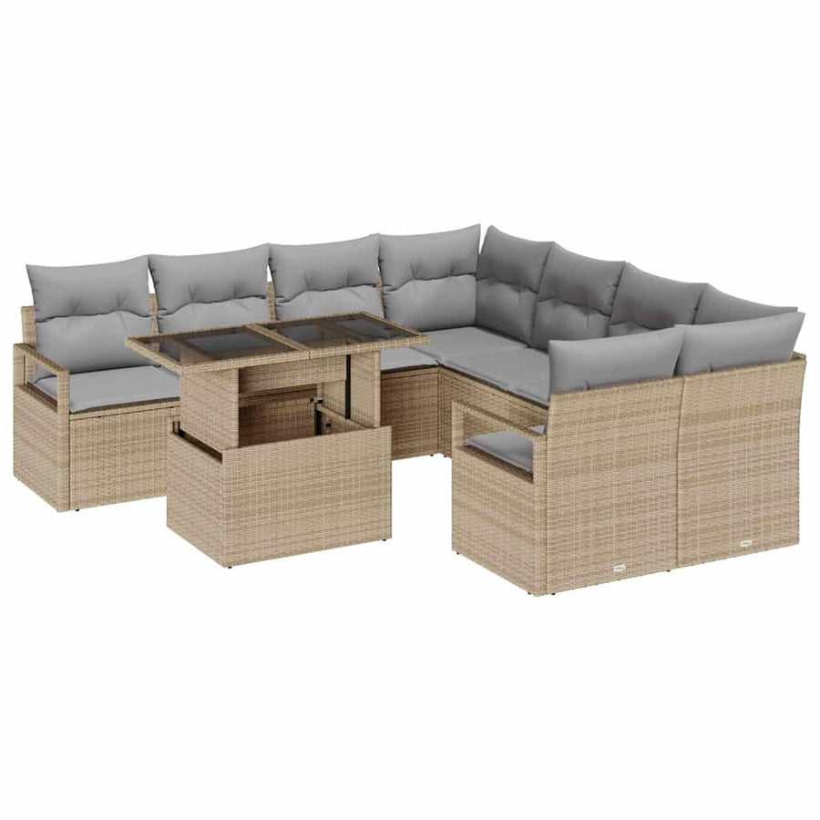 Tuin Sofa Set met kussen 9 pcs Beige en Licht Grijs poly rattan