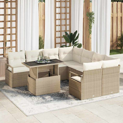 Tuin Sofa Set met kussen 9 pcs Beige en Crème poly rattan
