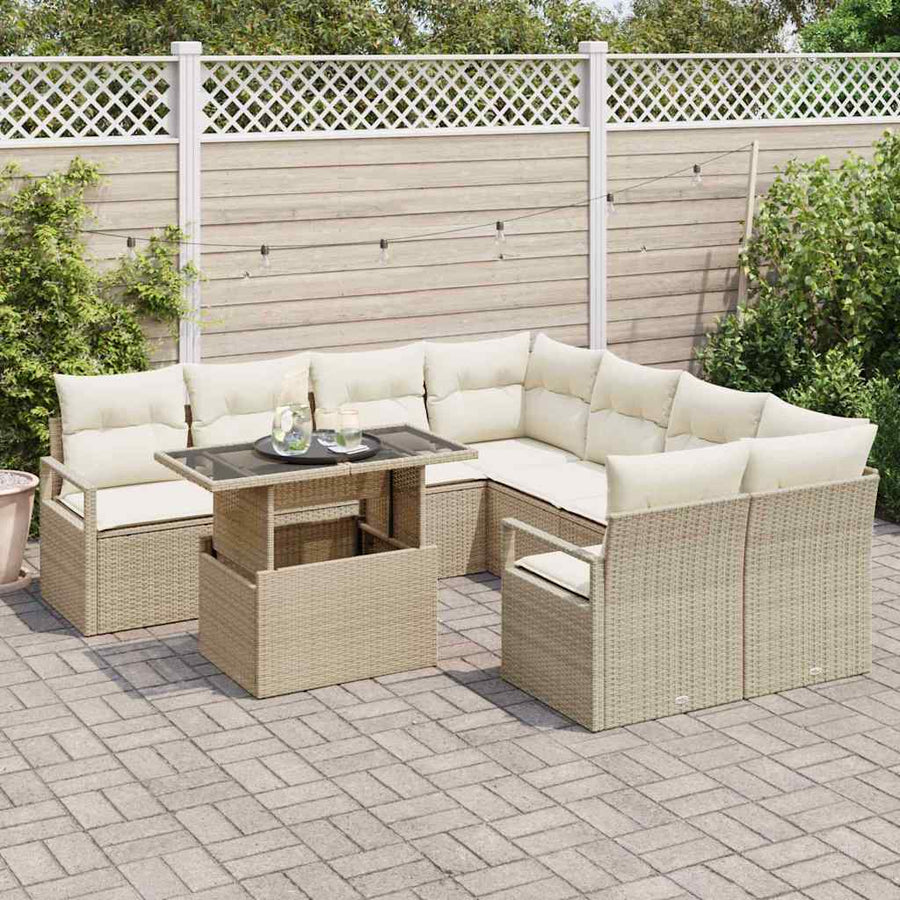 Tuin Sofa Set met kussen 9 pcs Beige en Crème poly rattan