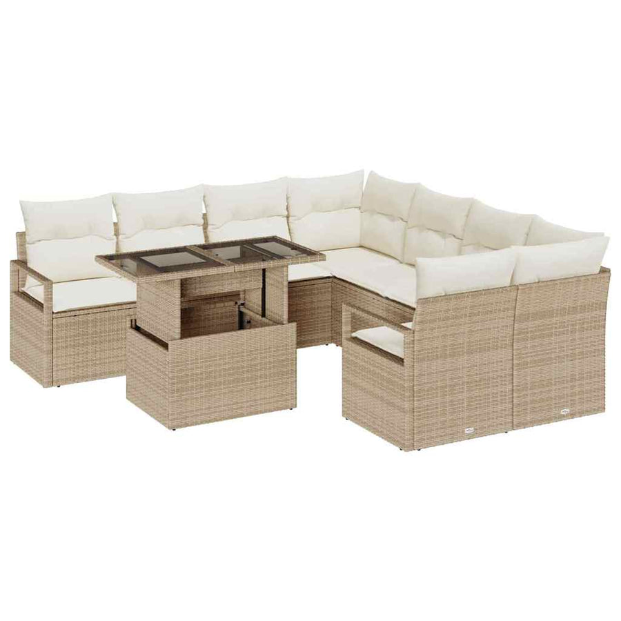 Tuin Sofa Set met kussen 9 pcs Beige en Crème poly rattan