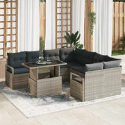 Tuin loungeset poly rattan lichtgrijs 9-delig