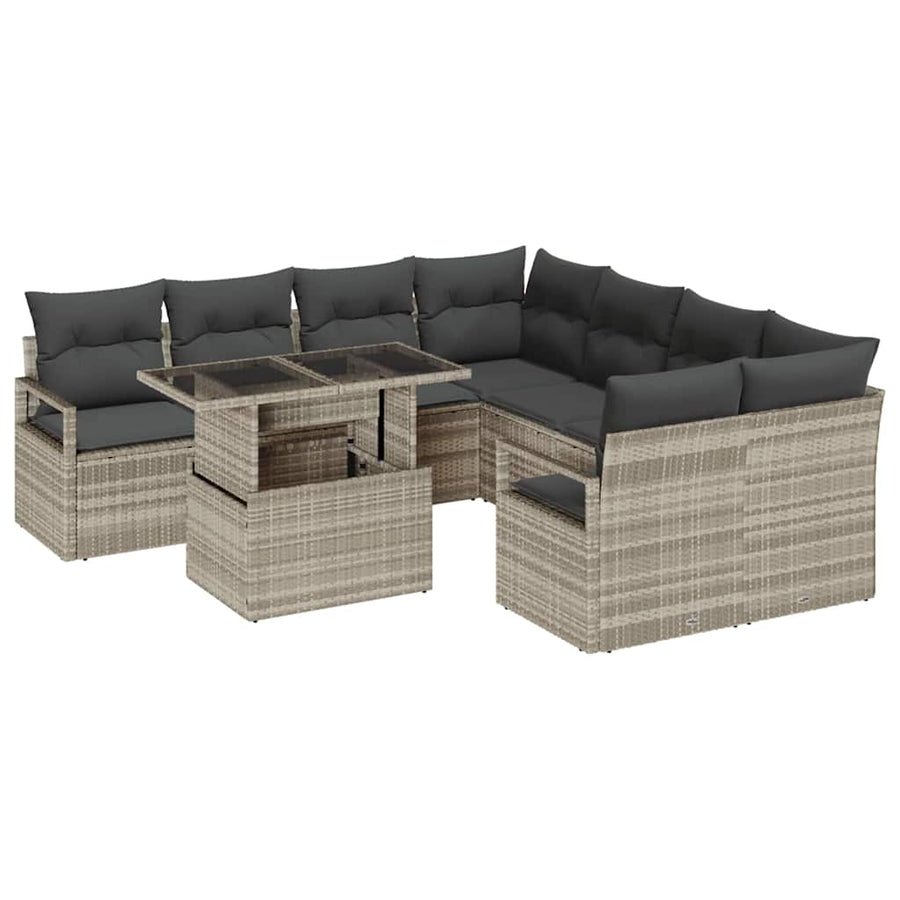Tuin Sofa Set met kussen 9 pcs Lichtgrijs poly rattan