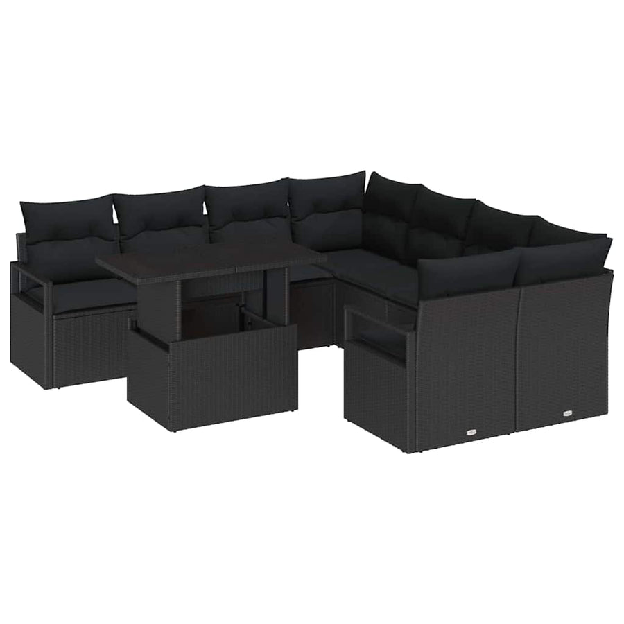 Tuin Sofa Set met kussen 9 pcs Zwart poly rattan