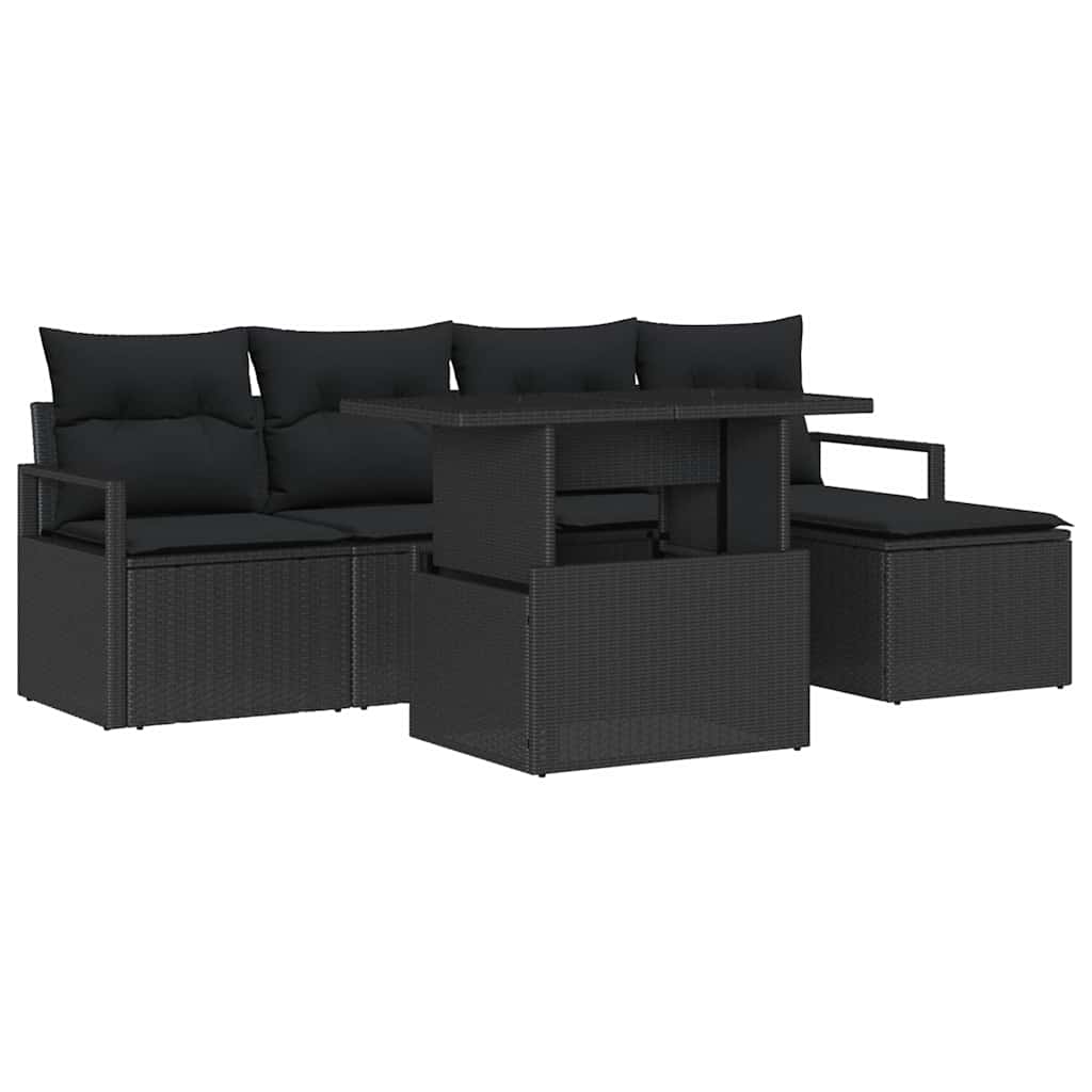 Tuin Sofa Set met kussen 6 pcs Zwart poly rattan