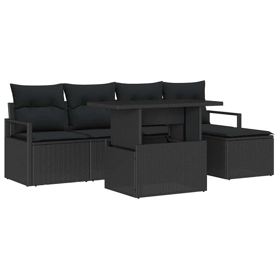Tuin Sofa Set met kussen 6 pcs Zwart poly rattan