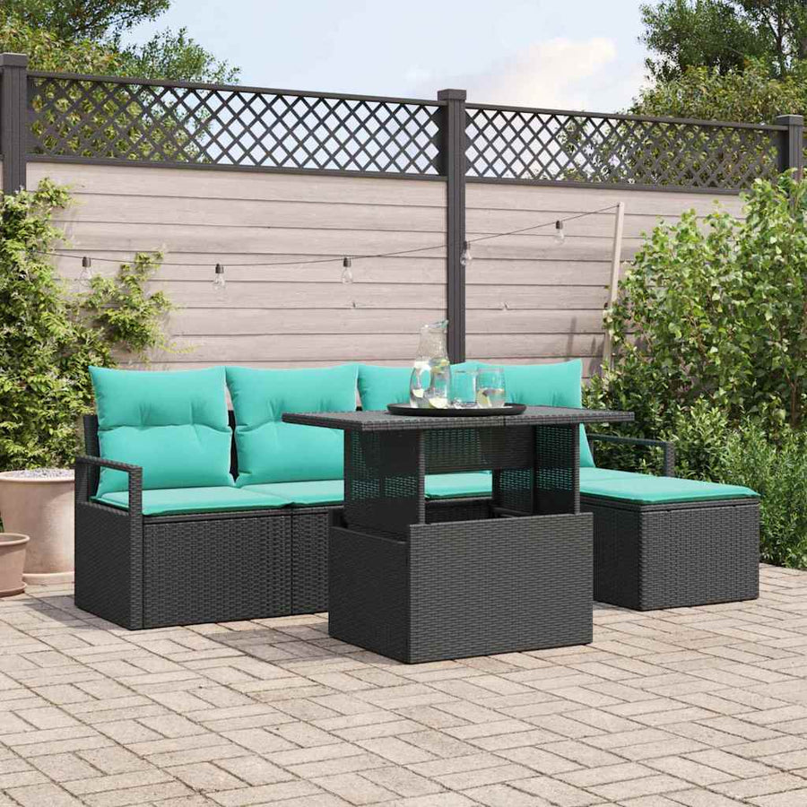 Tuin Sofa Set met kussen 6 pcs Zwart en blauw