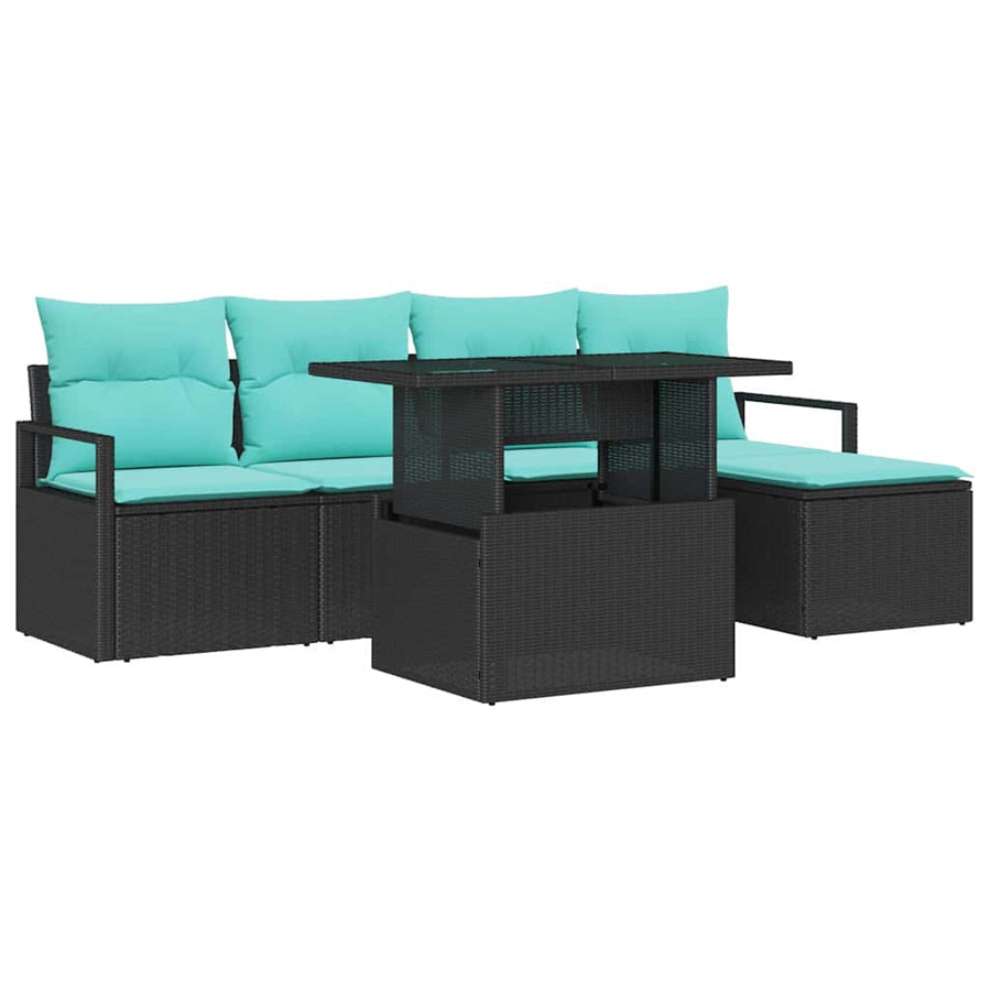 Tuin Sofa Set met kussen 6 pcs Zwart en blauw