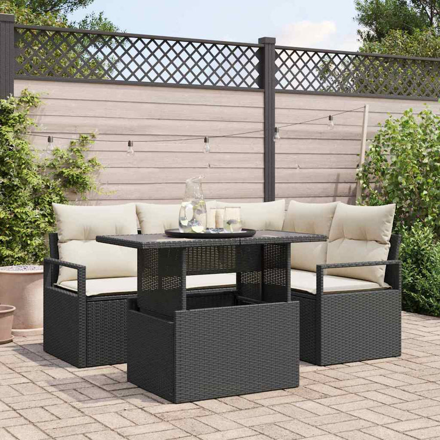 Tuin Sofa Set met kussen 5 pcs Zwart en crème poly rattan