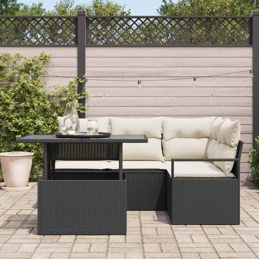 Tuin Sofa Set met kussen 5 pcs Zwart en crème poly rattan