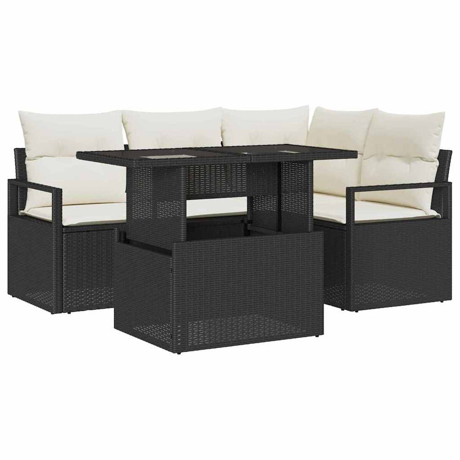 Tuin Sofa Set met kussen 5 pcs Zwart en crème poly rattan