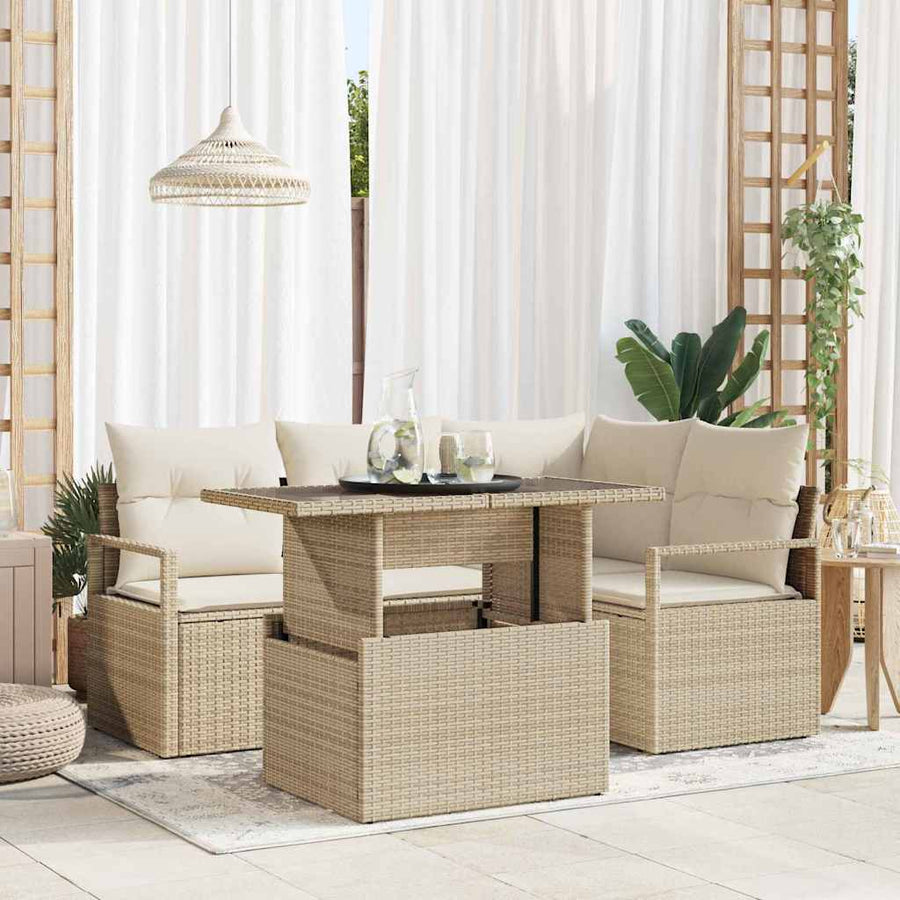 Tuin Sofa Set 5 pcs beige en crèmekleurig poly rattan