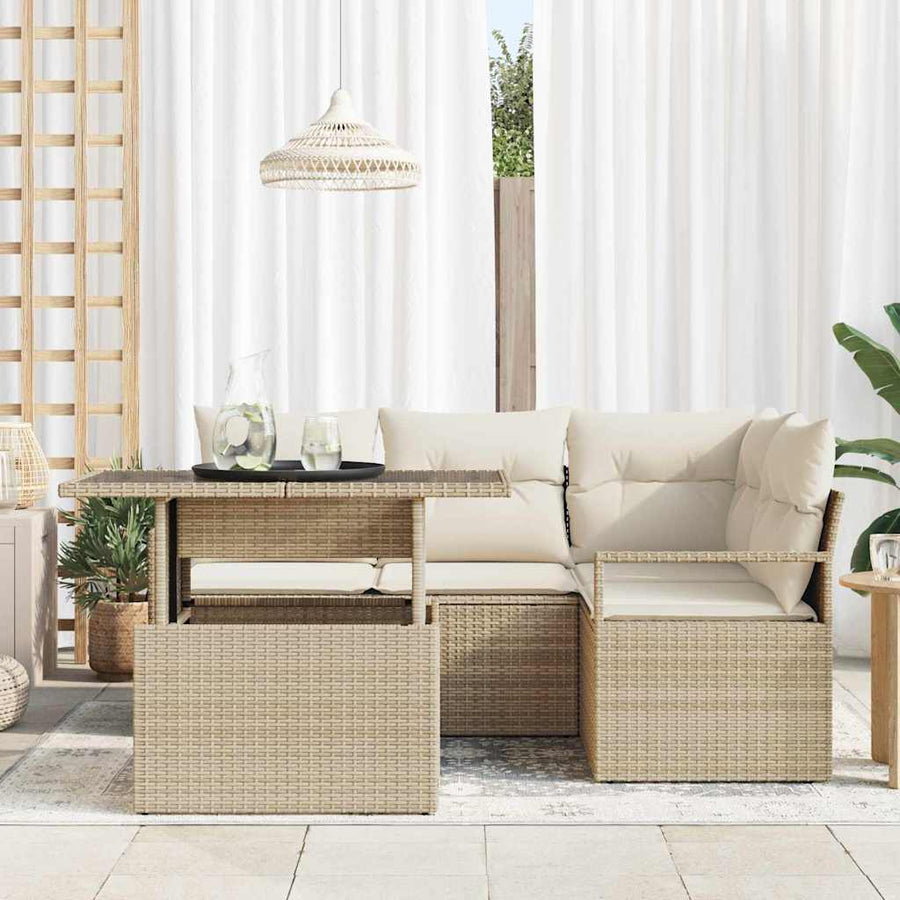 Tuin Sofa Set 5 pcs beige en crèmekleurig poly rattan