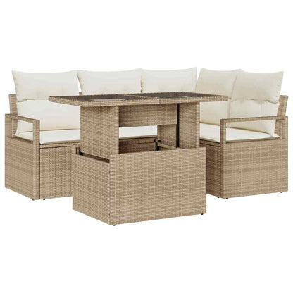 Tuin Sofa Set 5 pcs beige en crèmekleurig poly rattan