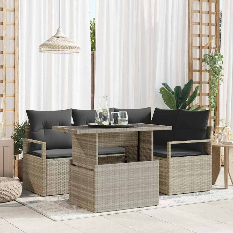 Tuin Sofa Set met kussen 5 pcs Lichtgrijs poly rattan