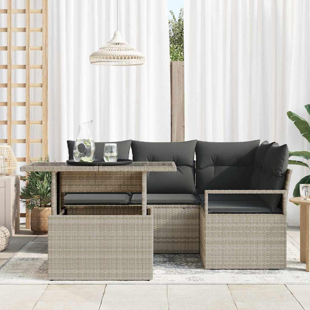 Tuin Sofa Set met kussen 5 pcs Lichtgrijs poly rattan