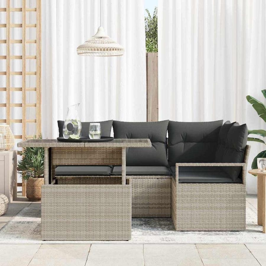 Tuin Sofa Set met kussen 5 pcs Lichtgrijs poly rattan