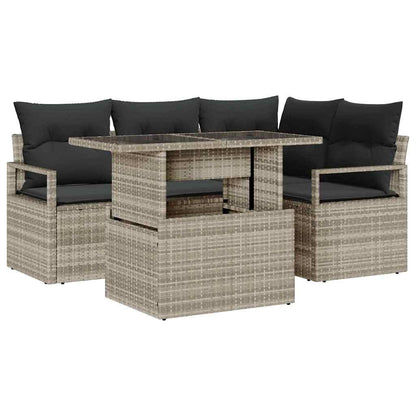 Tuin Sofa Set met kussen 5 pcs Lichtgrijs poly rattan