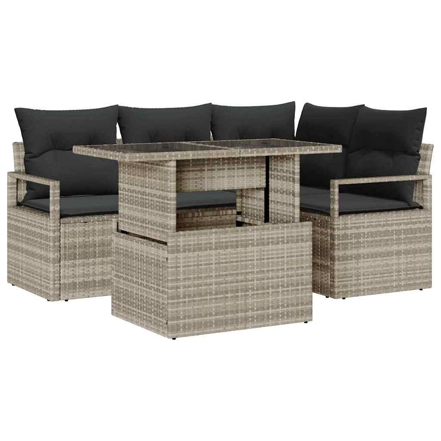 Tuin Sofa Set met kussen 5 pcs Lichtgrijs poly rattan