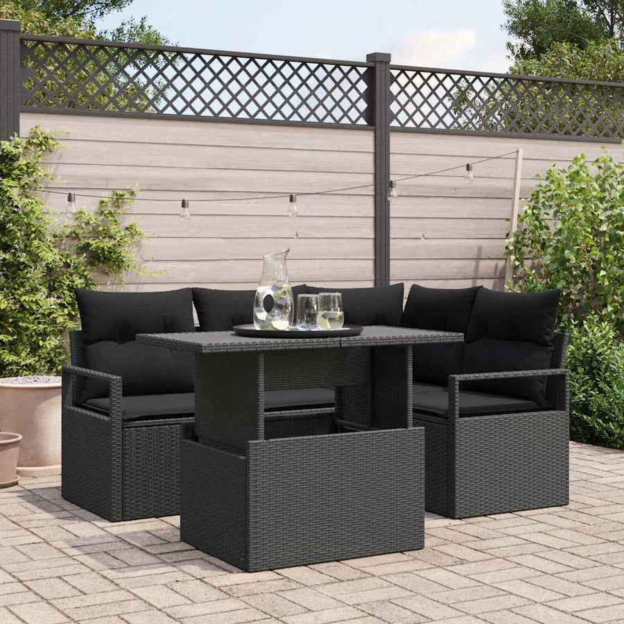 Tuin Sofa Set met kussen 5 pcs Zwart poly rattan