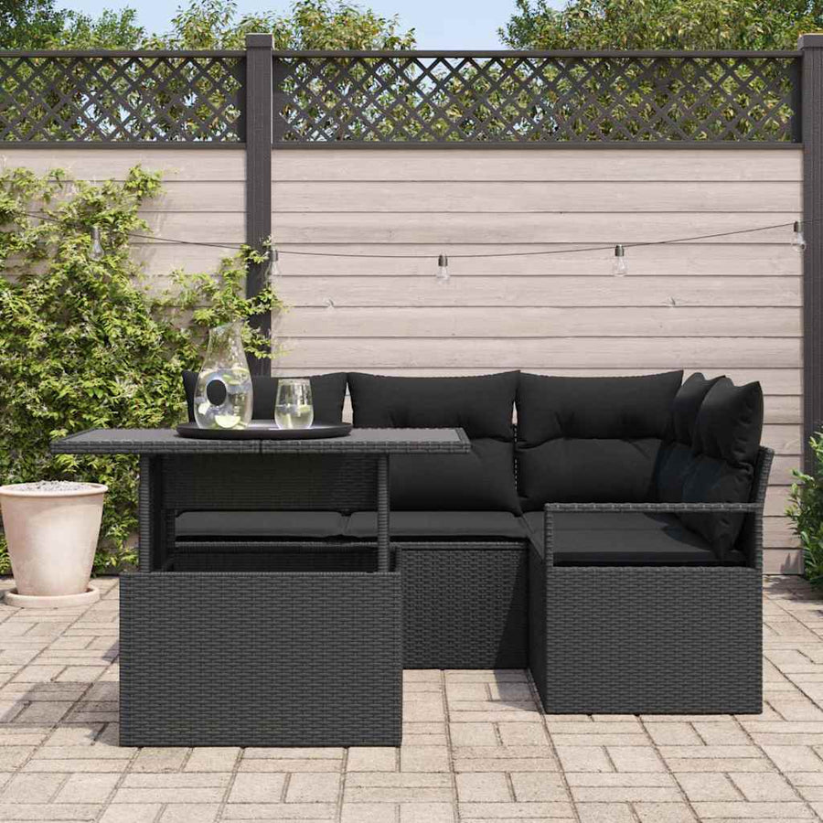 Tuin Sofa Set met kussen 5 pcs Zwart poly rattan