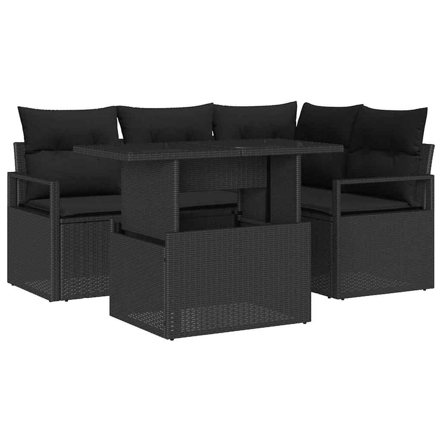 Tuin Sofa Set met kussen 5 pcs Zwart poly rattan