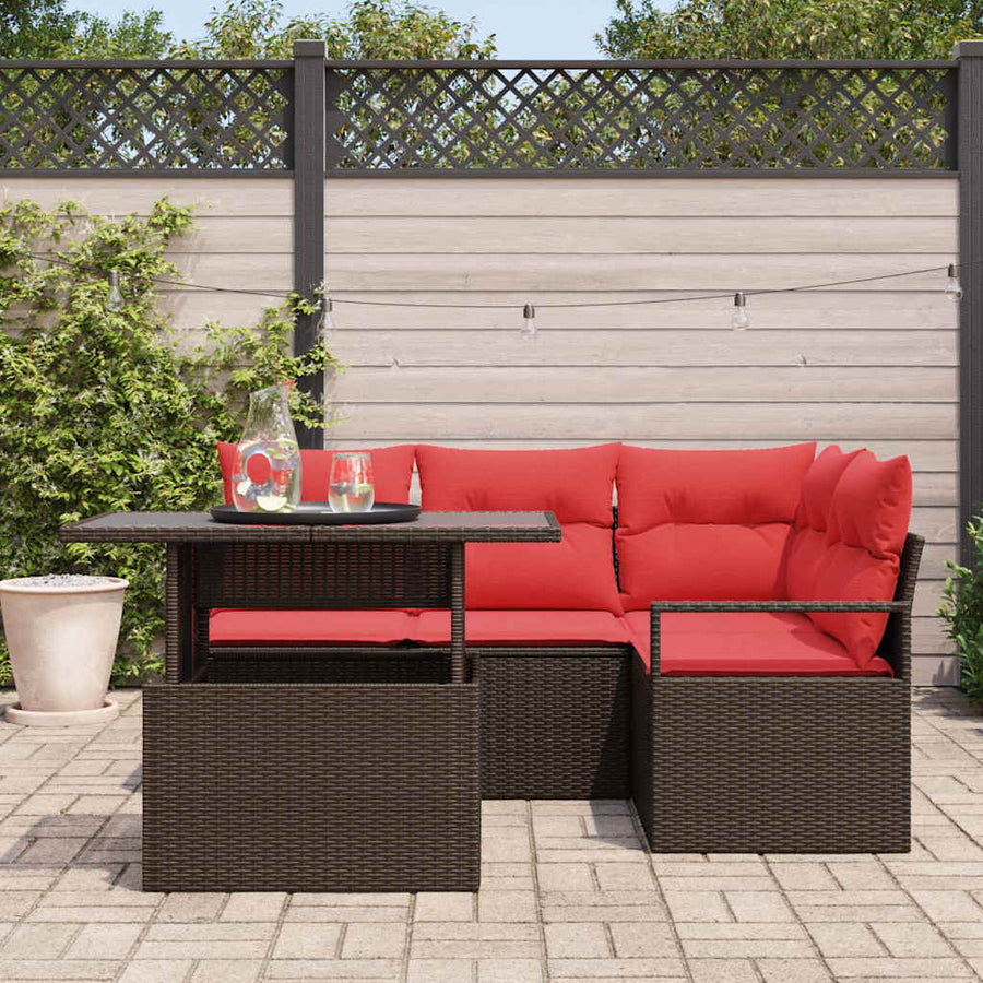 Tuin Sofa Set met opslag 5 pcs Bruin en Rood poly rattan