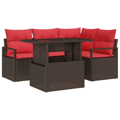 Tuin Sofa Set met opslag 5 pcs Bruin en Rood poly rattan
