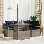 Tuin loungeset poly rattan grijs marineblauw 5-delig