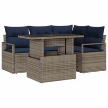 Tuin Sofa Set met kussen 5 pcs Grijs en Marineblauw poly rattan