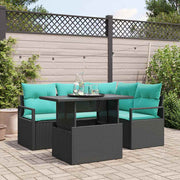 Loungeset poly rattan zwart blauw 5-delig