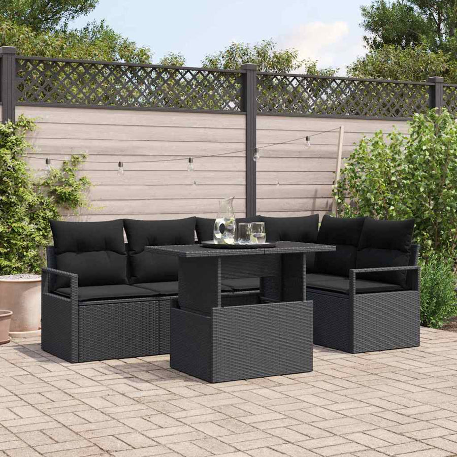 Tuin Sofa Set met kussen 6 pcs Zwart poly rattan